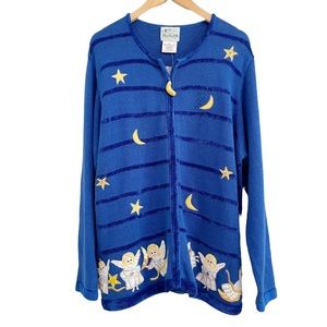 Ugly Christmas Sweater Zip Up Cardigan Blue Angel NWT